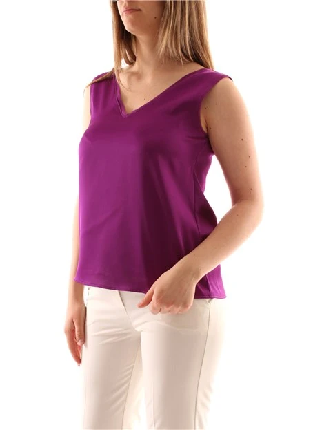 TOP CON SCOLLO A V IN RASO DONNA FUCSIA