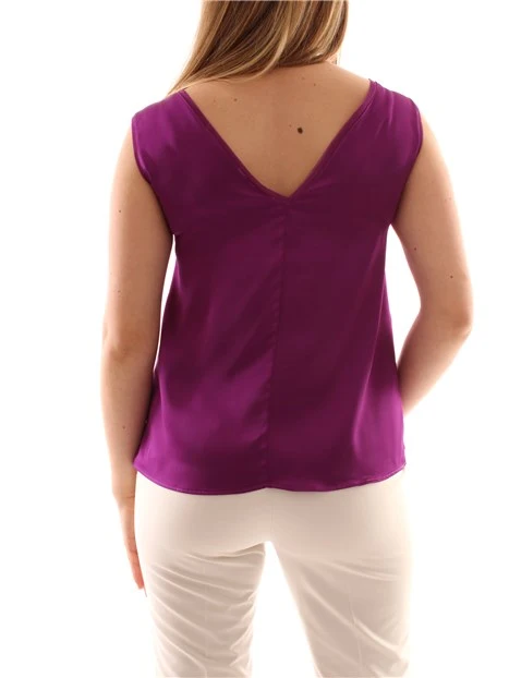 TOP CON SCOLLO A V IN RASO DONNA FUCSIA