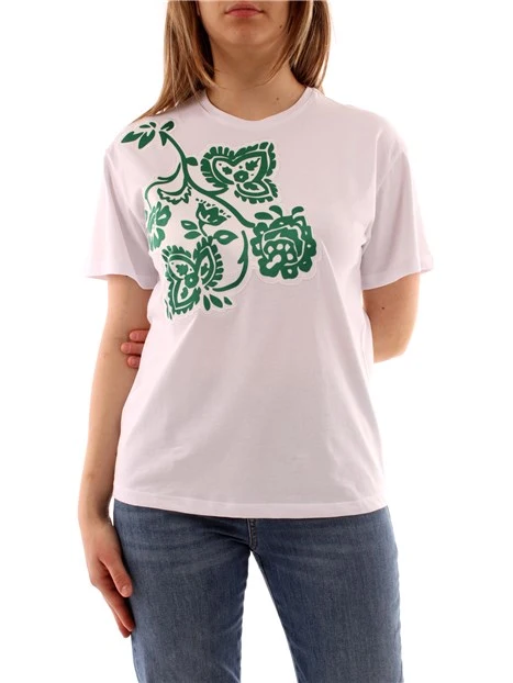 T-SHIRT MANICA CORTA CON FIORI DONNA VERDE