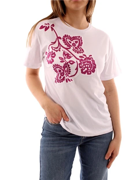 T-SHIRT MANICA CORTA CON FIORI DONNA BIANCO