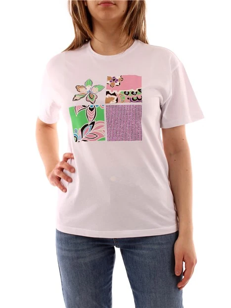 T-SHIRT MANICA CORTA CON STAMPA CON STRASS DONNA BIANCO