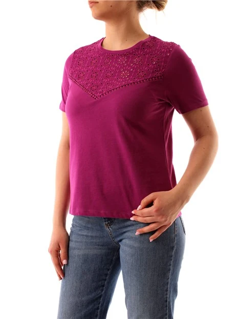 T-SHIRT MANICA CORTA CON RICAMO SANGALLO DONNA VIOLA