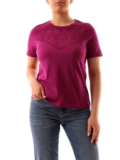 T-SHIRT MANICA CORTA CON RICAMO SANGALLO DONNA VIOLA