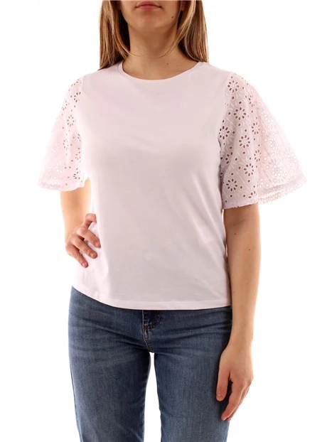 T-SHIRT MANICA CORTA CON PIZZO SANGALLO DONNA BIANCO