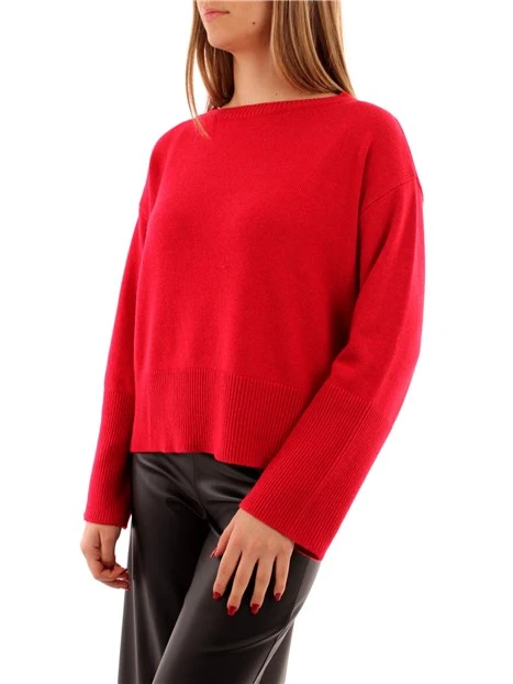 MAGLIA SCOLLO A BARCA IN MISTO LANA DONNA ROSSO