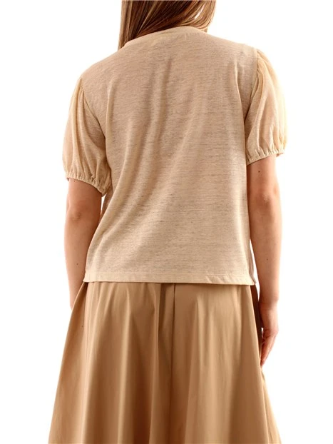 T-SHIRT MANICA CORTA A PALLONCINO DONNA BEIGE