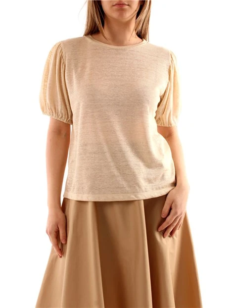 T-SHIRT MANICA CORTA A PALLONCINO DONNA BEIGE