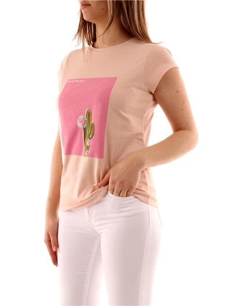 T-SHIRT MANICA CORTA CON STAMPA DONNA ROSA