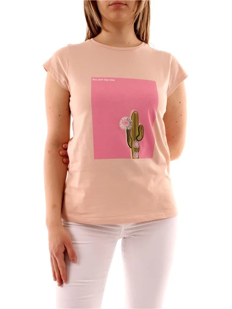 T-SHIRT MANICA CORTA CON STAMPA DONNA ROSA