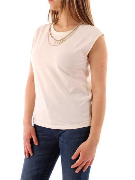 T-SHIRT MANICA CORTA CON DECORAZIONE GIOIELLO DONNA BIANCO