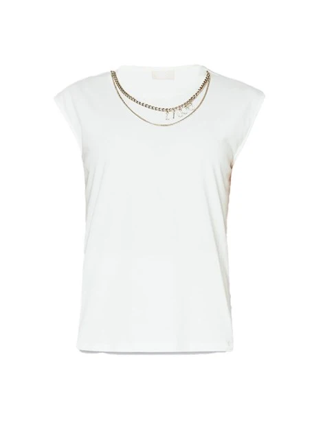 T-SHIRT MANICA CORTA CON DECORAZIONE GIOIELLO DONNA BIANCO