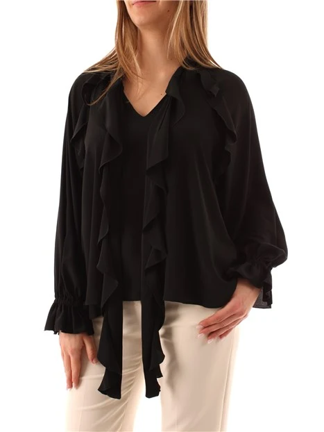 BLUSA CON VOLANT DONNA NERO