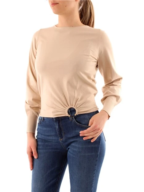 MAGLIA GIROCOLLO CON ARRICCIATURA DONNA BEIGE