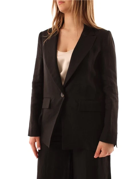 GIACCA BLAZER MONOPETTO IN PURO LINO DONNA NERO