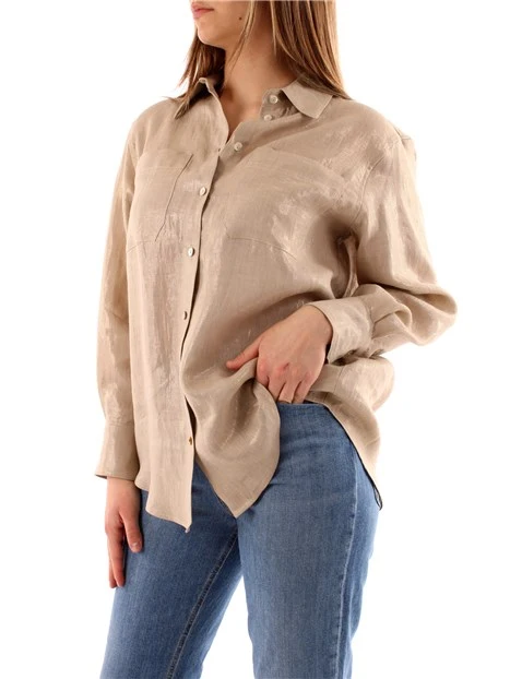 CAMICIA IN LINO LAMINATA DONNA BEIGE