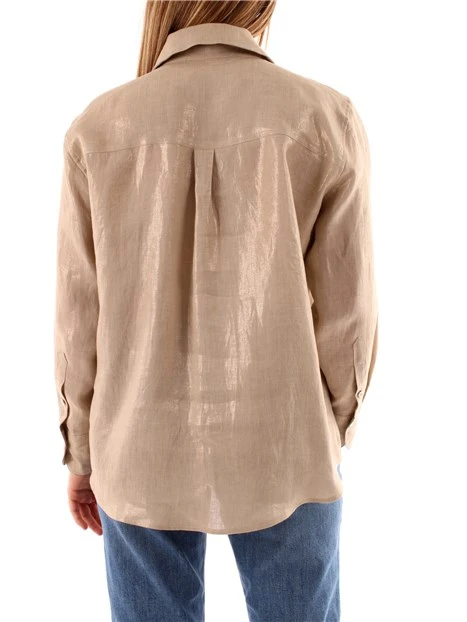 CAMICIA IN LINO LAMINATA DONNA BEIGE