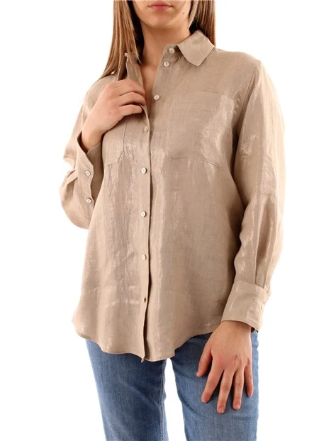 CAMICIA IN LINO LAMINATA DONNA BEIGE