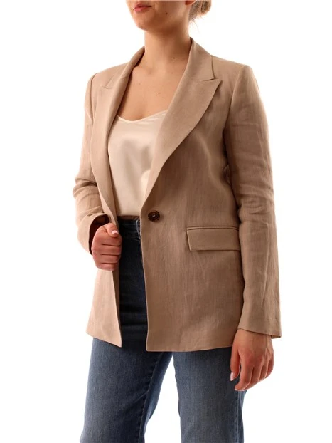 GIACCA BLAZER MONOPETTO IN PURO LINO DONNA SABBIA