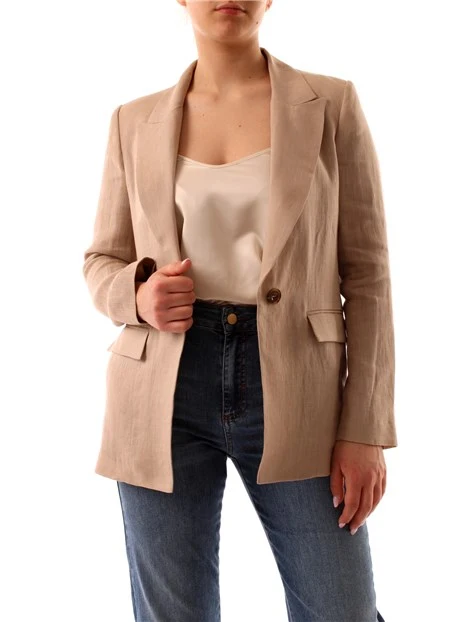 GIACCA BLAZER MONOPETTO IN PURO LINO DONNA SABBIA