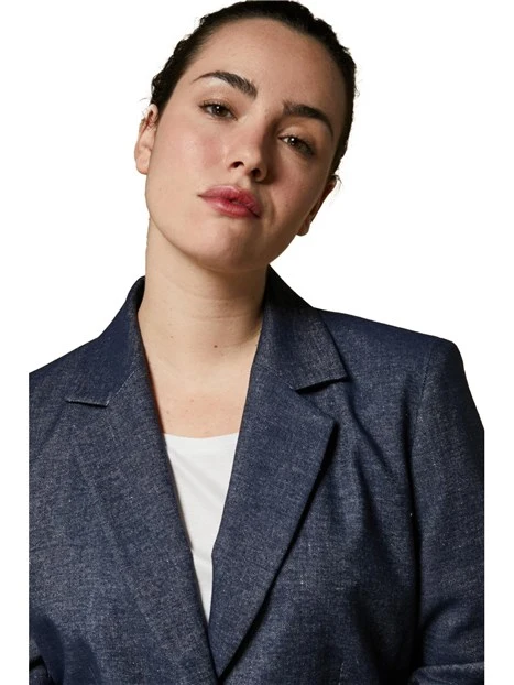 GIACCA BLAZER MISTO COTONE MONOPETTO DONNA BLU