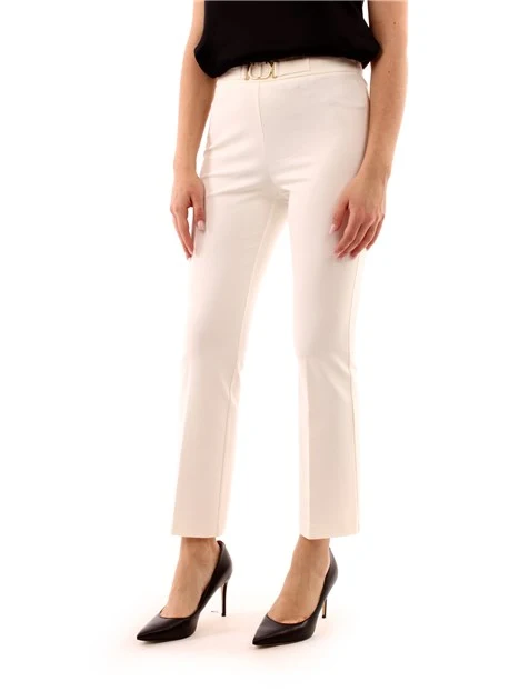 PANTALONI CROPPED A ZAMPA CON FIBBIA OVAL DONNA BIANCO