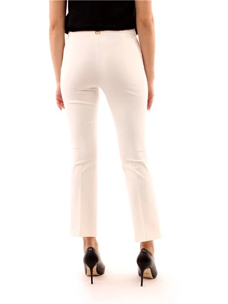 PANTALONI CROPPED A ZAMPA CON FIBBIA OVAL DONNA BIANCO