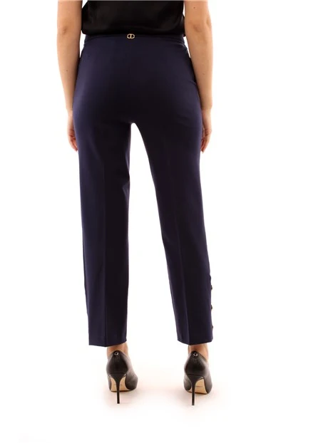 PANTALONI CROPPED CON BOTTONI IN METALLO DONNA BLU