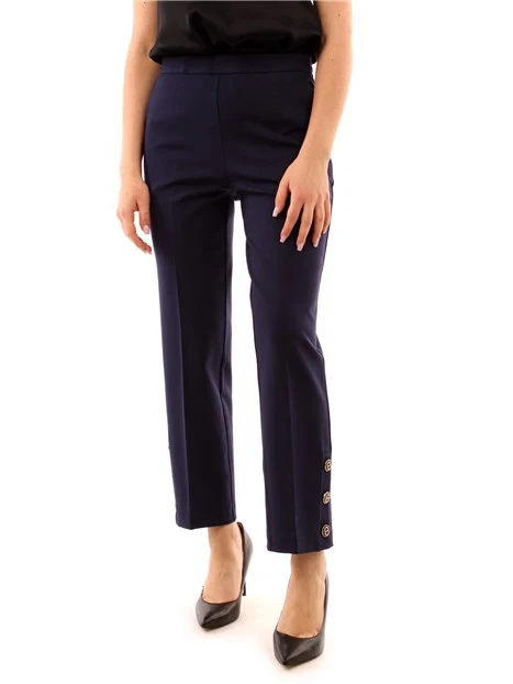 PANTALONI CROPPED CON BOTTONI IN METALLO DONNA BLU