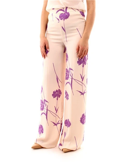 PANTALONI PALAZZO IN CREPE A FANTASIA FLOREALE DONNA BIANCO