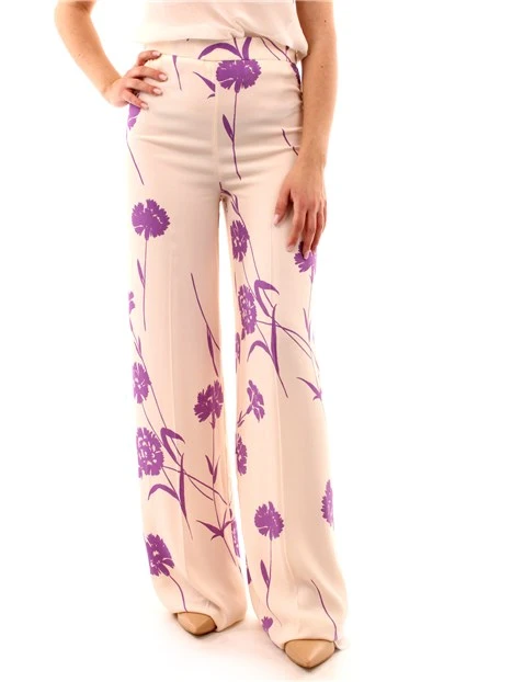 PANTALONI PALAZZO IN CREPE A FANTASIA FLOREALE DONNA BIANCO