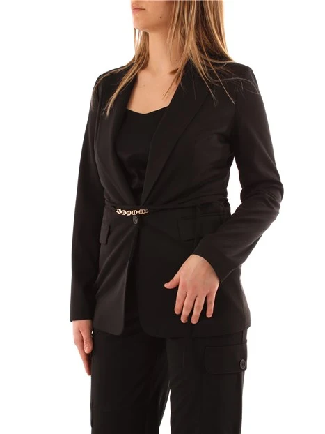 GIACCA BLAZER CON CINTURA LOGATA DONNA NERO