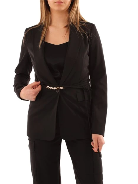 GIACCA BLAZER CON CINTURA LOGATA DONNA NERO