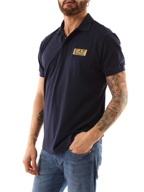 POLO MANICA CORTA CON LOGO DORATO UOMO BLU