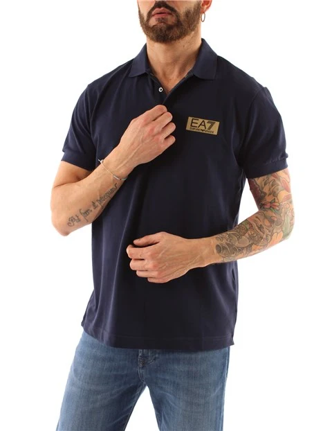 POLO MANICA CORTA CON LOGO DORATO UOMO BLU