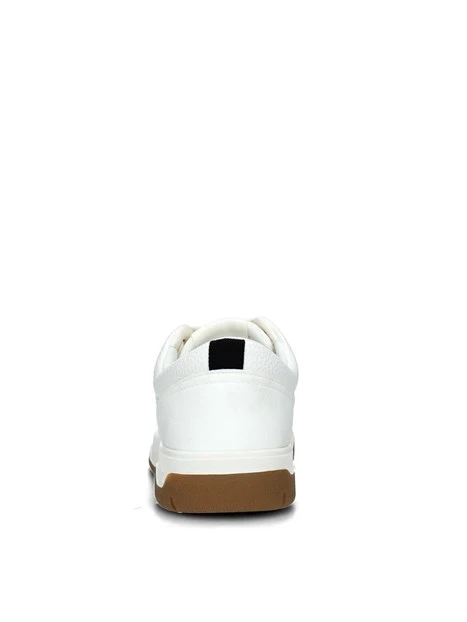 SNEAKERS BASSE BICOLORE CON IMPUNTURE UOMO BIANCO PANNA BEIGE