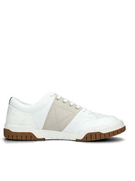 SNEAKERS BASSE BICOLORE CON IMPUNTURE UOMO BIANCO PANNA BEIGE