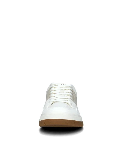 SNEAKERS BASSE BICOLORE CON IMPUNTURE UOMO BIANCO PANNA BEIGE