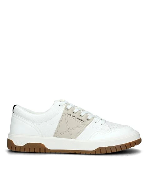 SNEAKERS BASSE BICOLORE CON IMPUNTURE UOMO BIANCO PANNA BEIGE