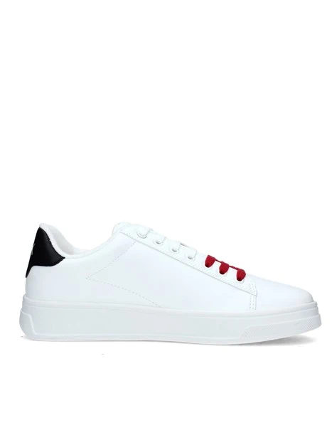 SNEAKERS PLATFORM CON LACCI BICOLORE E LOGO ROSSO UOMO BIANCO NERO