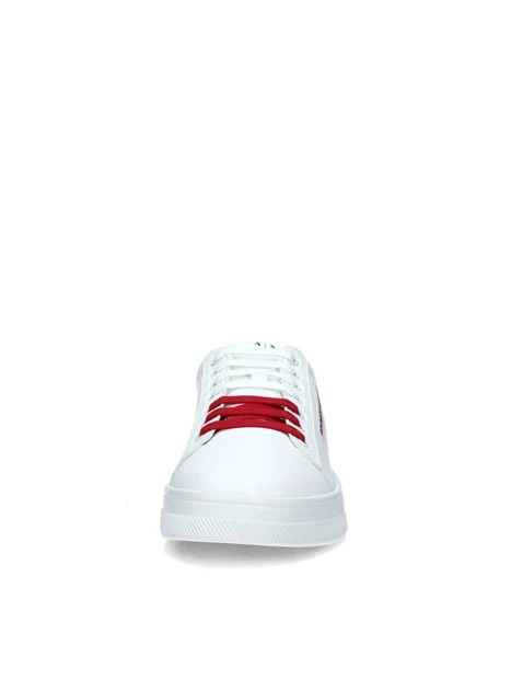 SNEAKERS PLATFORM CON LACCI BICOLORE E LOGO ROSSO UOMO BIANCO NERO