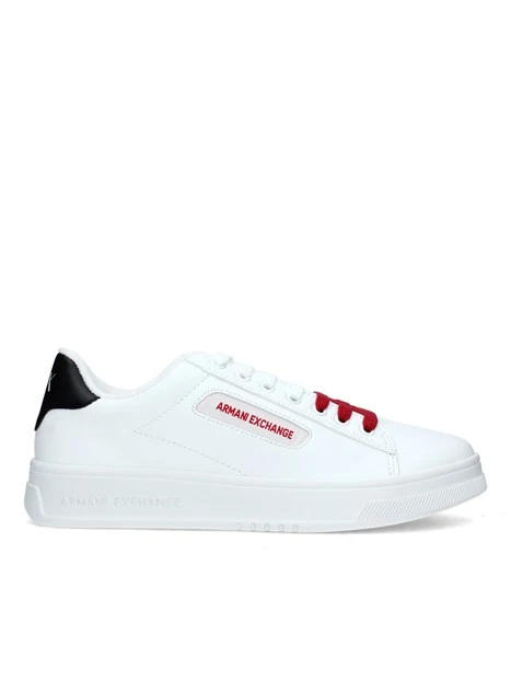 SNEAKERS PLATFORM CON LACCI BICOLORE E LOGO ROSSO UOMO BIANCO NERO