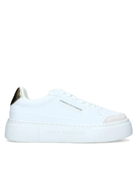 SNEAKERS PLATFORM CON TALLONE ORO LAMINATO DONNA BIANCO