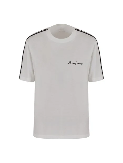 T-SHIRT MANICA CORTA CON BANDE E LOGO UOMO BIANCO