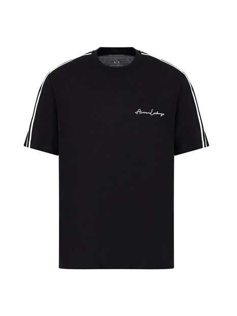 T-SHIRT MANICA CORTA CON BANDE E LOGO UOMO NERO