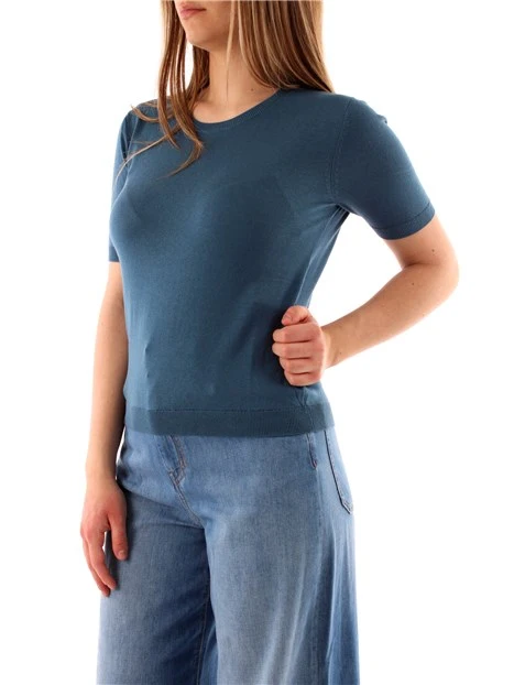 T-SHIRT MANICA CORTA IN MISTO SETA DONNA BLU