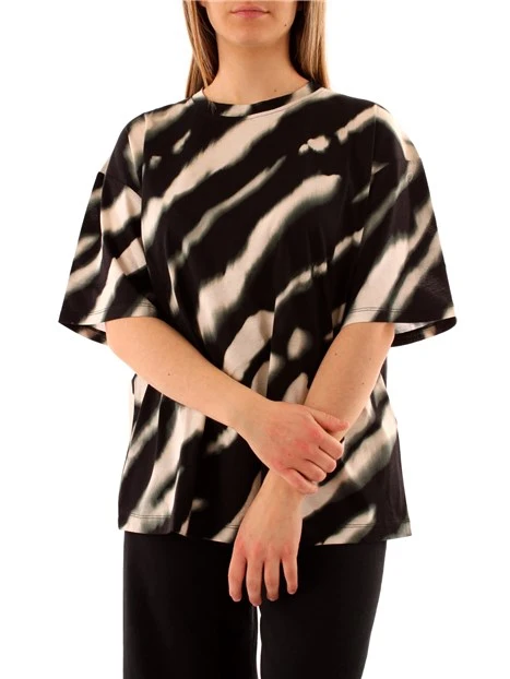 T-SHIRT MANICA CORTA OVERSIZE A FANTASIA DONNA NERO