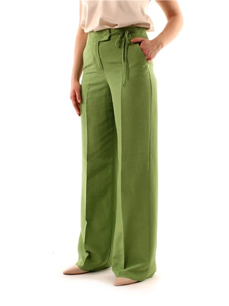 PANTALONI PALAZZO IN MISTO LINO DONNA VERDE