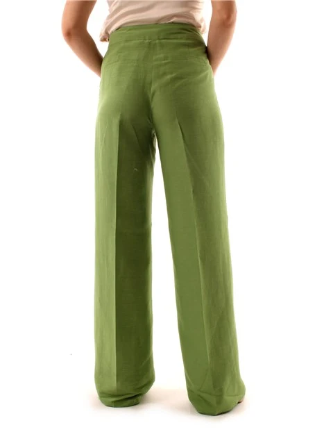 PANTALONI PALAZZO IN MISTO LINO DONNA VERDE