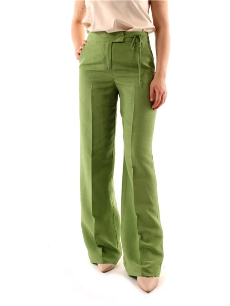 PANTALONI PALAZZO IN MISTO LINO DONNA VERDE