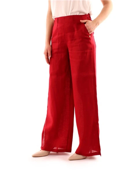 PANTALONI PALAZZO IN LINO DONNA BORDEAUX